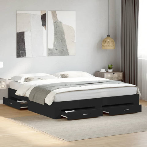 vidaXL Bed Frame with Drawers without Mattress Black 180x200 cm Super King