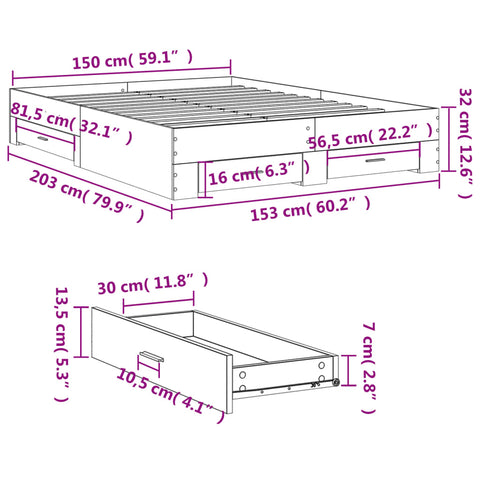 vidaXL Bed Frame with Drawers without Mattress Sonoma Oak 150x200 cm King Size