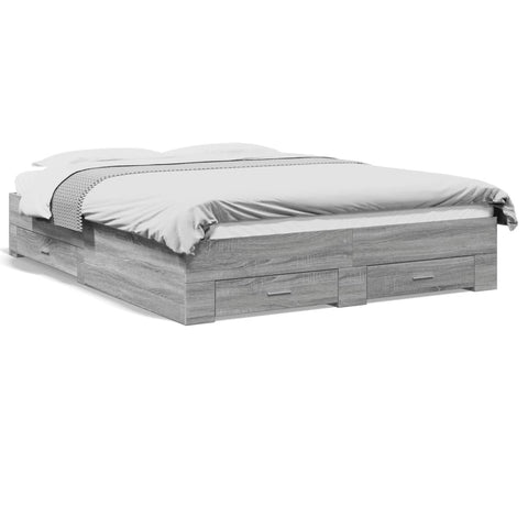 vidaXL Bed Frame with Drawers without Mattress Grey Sonoma 150x200 cm King Size