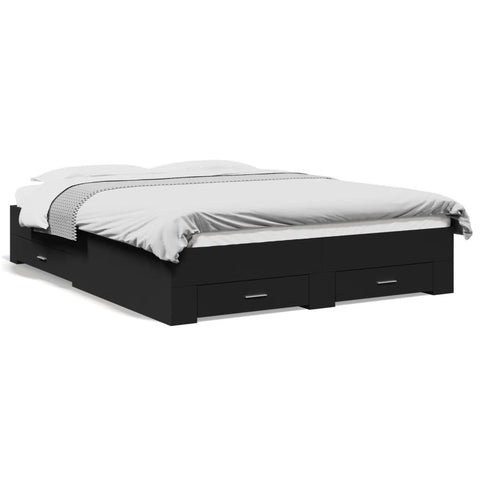 vidaXL Bed Frame with Drawers without Mattress Black 140x200 cm