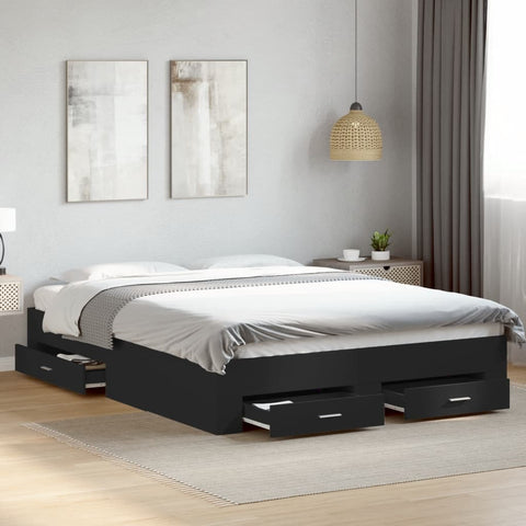 vidaXL Bed Frame with Drawers without Mattress Black 140x200 cm