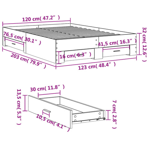 vidaXL Bed Frame with Drawers without Mattress Sonoma Oak 120x200 cm