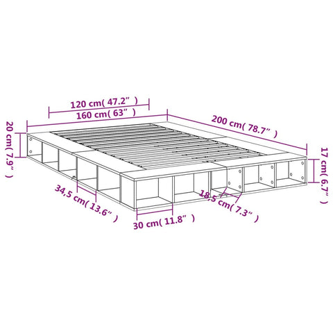 vidaXL Bed Frame without Mattress Black 160x200 cm