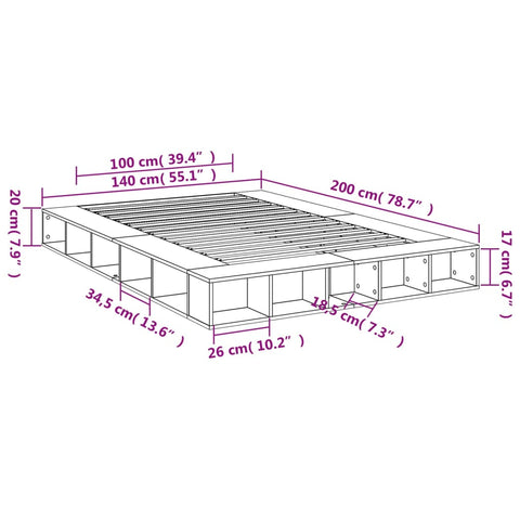 vidaXL Bed Frame without Mattress Black 140x200 cm