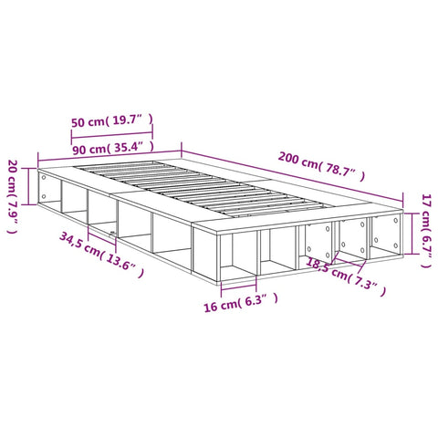 vidaXL Bed Frame without Mattress Brown Oak 90x200 cm