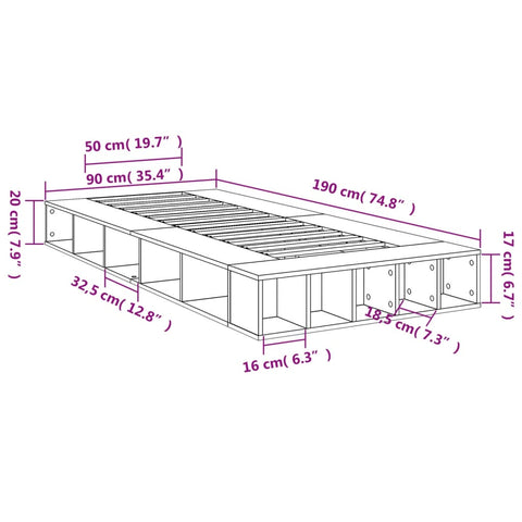 vidaXL Bed Frame without Mattress Concrete Grey 90x190 cm Single