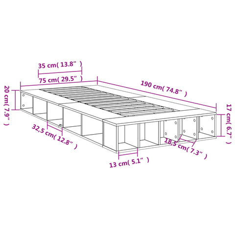 vidaXL Bed Frame without Mattress Smoked Oak 75x190 cm Small Single