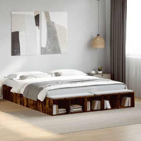 vidaXL Bed Frame without Mattress Smoked Oak 200x200 cm