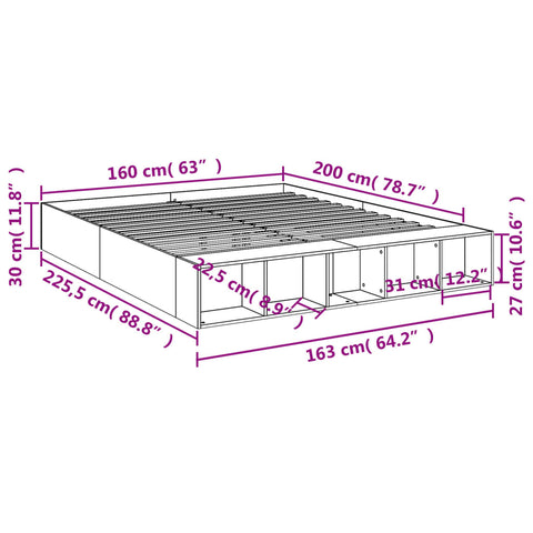 vidaXL Bed Frame without Mattress Concrete Grey 160x200 cm
