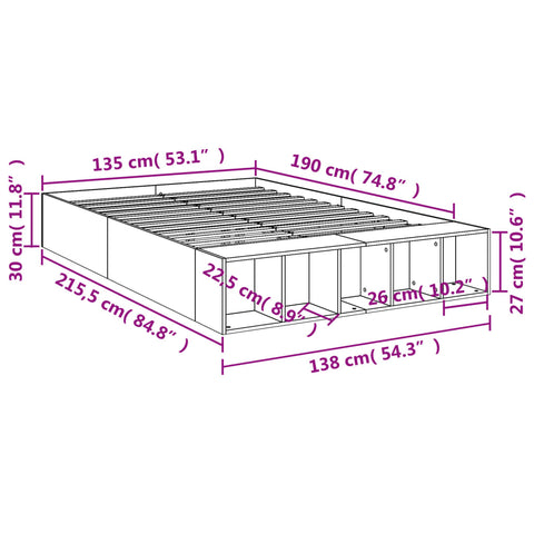 vidaXL Bed Frame without Mattress White 135x190 cm Double