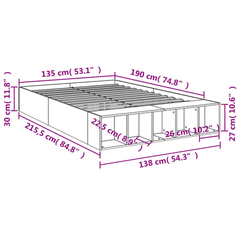 vidaXL Bed Frame without Mattress Black 135x190 cm Double