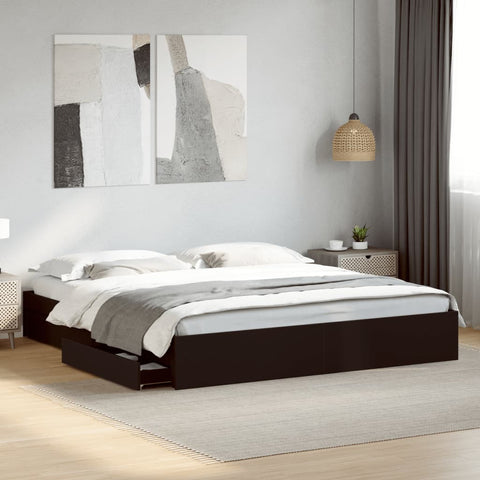 vidaXL Bed Frame with Drawers without Mattress Black 200x200 cm