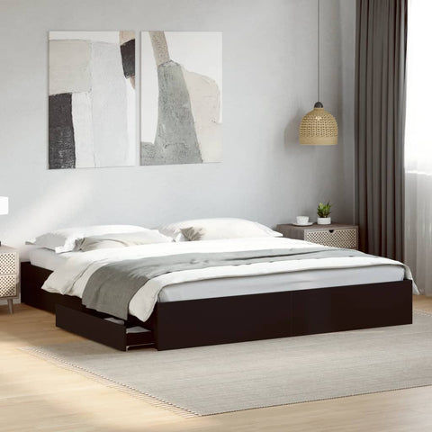 vidaXL Bed Frame with Drawers without Mattress Black 180x200 cm Super King