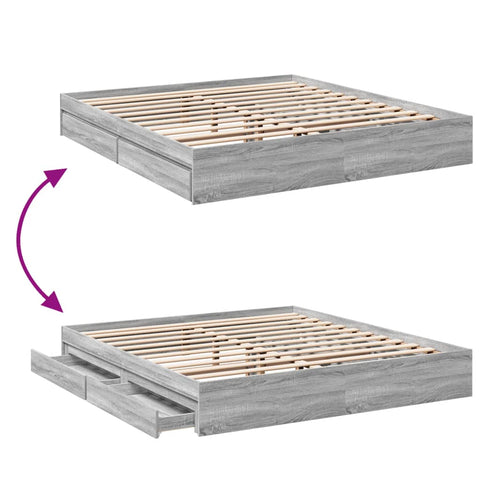 vidaXL Bed Frame with Drawers without Mattress Grey Sonoma 180x200 cm Super King