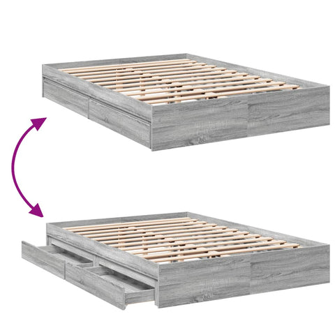 vidaXL Bed Frame with Drawers without Mattress Grey Sonoma 160x200 cm