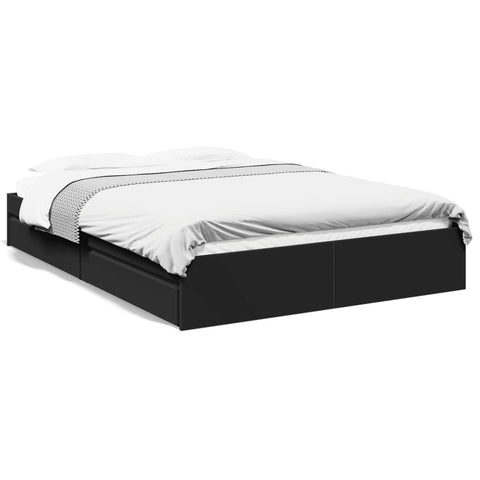 vidaXL Bed Frame with Drawers without Mattress Black 150x200 cm King Size