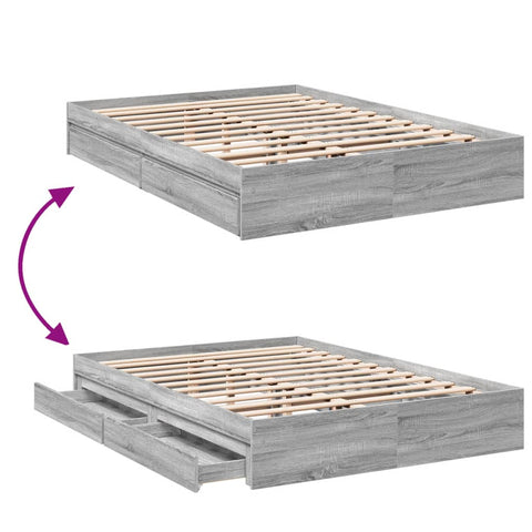 vidaXL Bed Frame with Drawers without Mattress Grey Sonoma 150x200 cm King Size