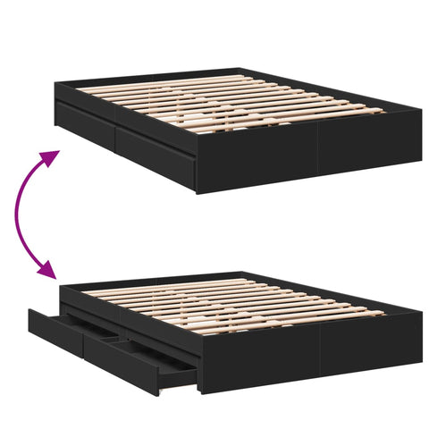 vidaXL Bed Frame with Drawers without Mattress Black 120x200 cm