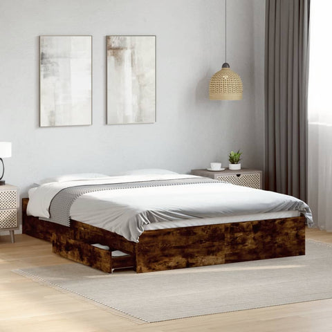 vidaXL Bed Frame with Drawers without Mattress Smoked Oak 120x200 cm