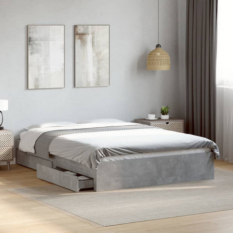 vidaXL Bed Frame with Drawers without Mattress Concrete Grey 140x190 cm