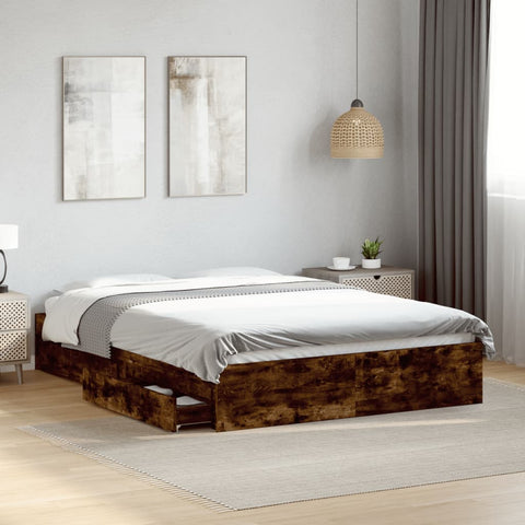 vidaXL Bed Frame with Drawers without Mattress Smoked Oak 140x190 cm