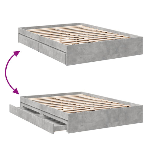vidaXL Bed Frame with Drawers without Mattress Concrete Grey 135x190 cm Double