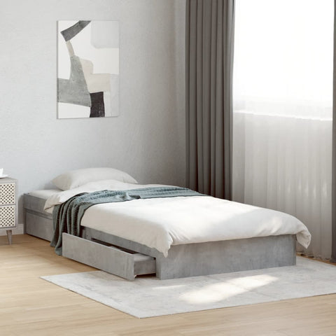 vidaXL Bed Frame with Drawers without Mattress Concrete Grey 75x190 cm Small Single