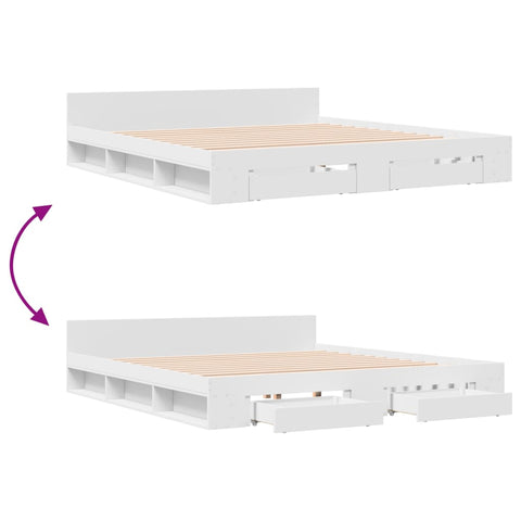 vidaXL Bed Frame with Drawers without Mattress White 200x200 cm