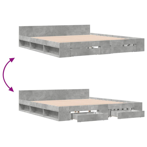 vidaXL Bed Frame with Drawers without Mattress Concrete Grey 200x200 cm