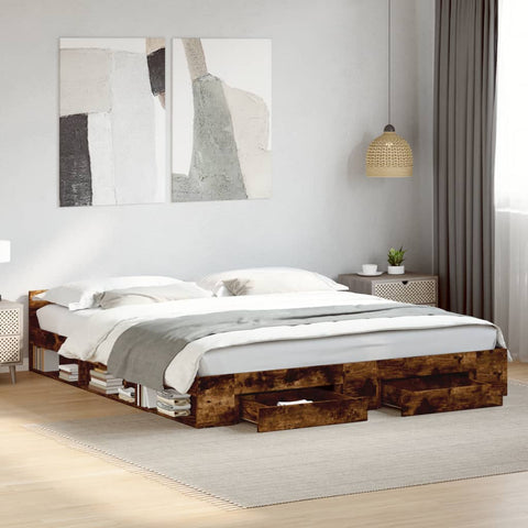 vidaXL Bed Frame with Drawers without Mattress Smoked Oak 200x200 cm