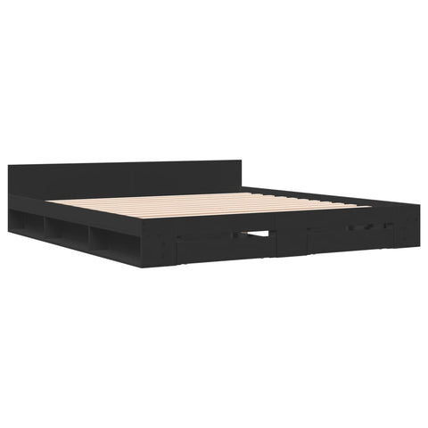 vidaXL Bed Frame with Drawers without Mattress Black 180x200 cm Super King
