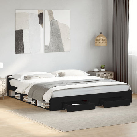 vidaXL Bed Frame with Drawers without Mattress Black 180x200 cm Super King
