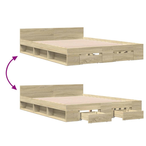 vidaXL Bed Frame with Drawers without Mattress Sonoma Oak 150x200 cm King Size
