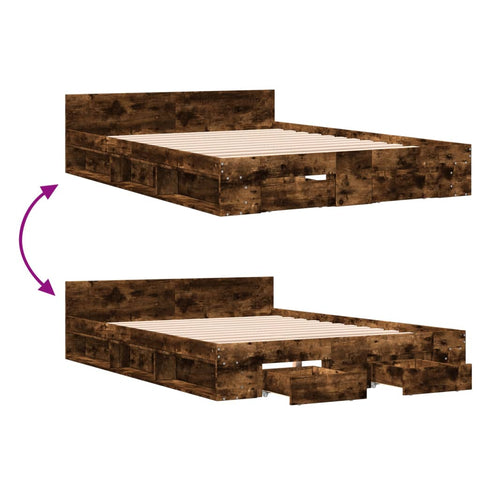 vidaXL Bed Frame with Drawers without Mattress Smoked Oak 140x200 cm