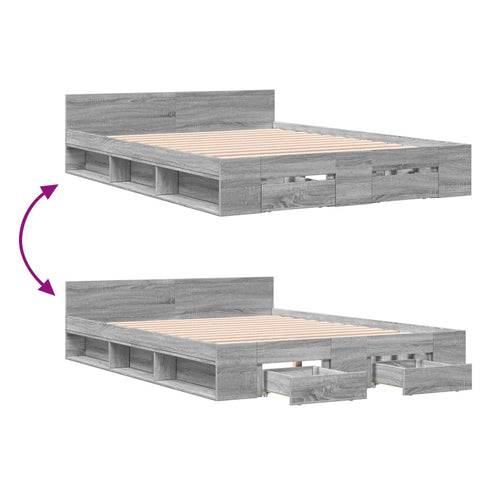 vidaXL Bed Frame with Drawers without Mattress Grey Sonoma 140x200 cm