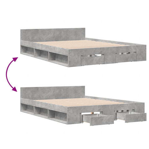 vidaXL Bed Frame with Drawers without Mattress Concrete Grey 120x200 cm