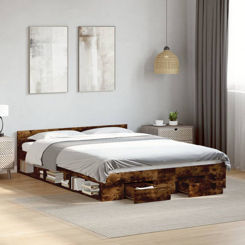 vidaXL Bed Frame with Drawers without Mattress Smoked Oak 120x200 cm