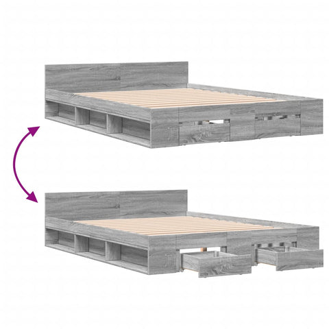 vidaXL Bed Frame with Drawers without Mattress Grey Sonoma 120x200 cm