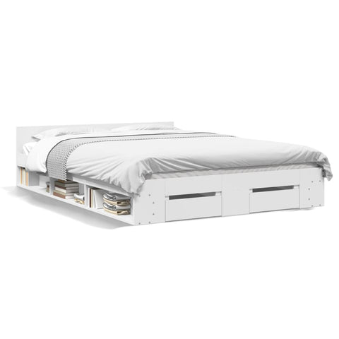 vidaXL Bed Frame with Drawers without Mattress White 140x190 cm