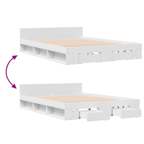 vidaXL Bed Frame with Drawers without Mattress White 140x190 cm