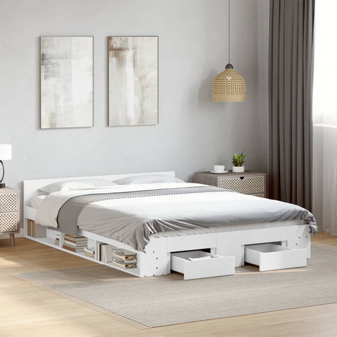 vidaXL Bed Frame with Drawers without Mattress White 140x190 cm