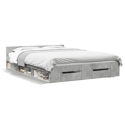 vidaXL Bed Frame with Drawers without Mattress Concrete Grey 135x190 cm Double
