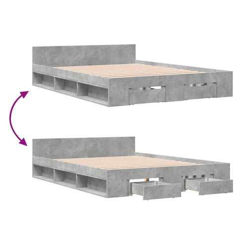 vidaXL Bed Frame with Drawers without Mattress Concrete Grey 135x190 cm Double
