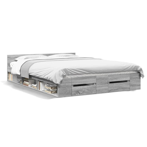 vidaXL Bed Frame with Drawers without Mattress Grey Sonoma 135x190 cm Double