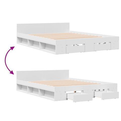 vidaXL Bed Frame with Drawers without Mattress White 120x190 cm Small Double