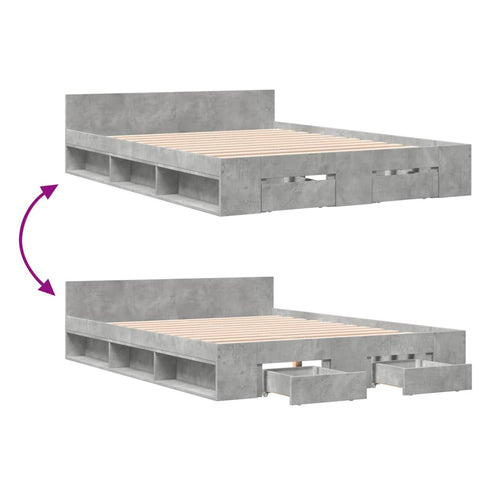 vidaXL Bed Frame with Drawers without Mattress Concrete Grey 120x190 cm Small Double
