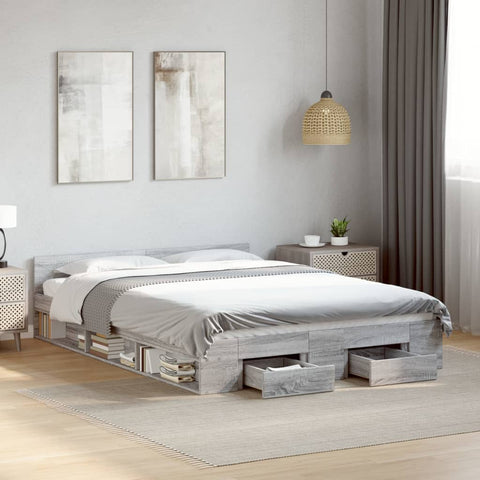 vidaXL Bed Frame with Drawers without Mattress Grey Sonoma 120x190 cm Small Double
