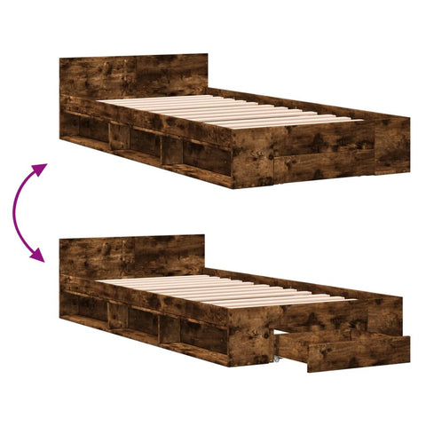 vidaXL Bed Frame with Drawer without Mattress Smoked Oak 90x190 cm Single