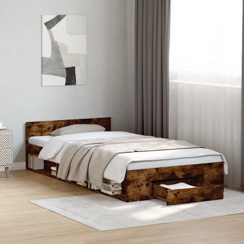 vidaXL Bed Frame with Drawer without Mattress Smoked Oak 90x190 cm Single