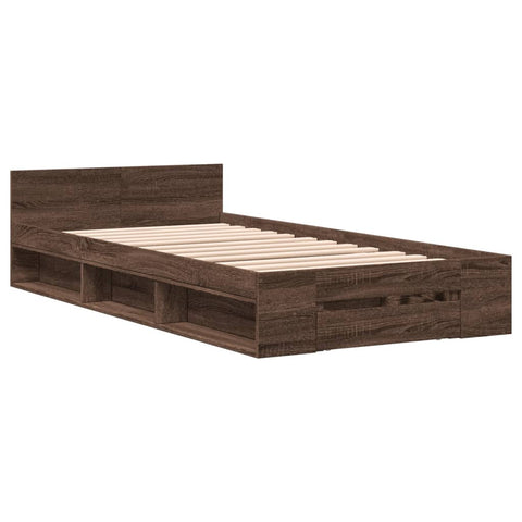 vidaXL Bed Frame with Drawer without Mattress Brown Oak 90x190 cm Single